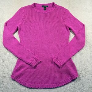 Y2K Lauren Ralph Lauren Pink Knit Sweater Crew‎ Neck Long Sleeve Womens M LRL